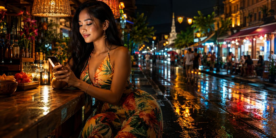 Pengguna mengakses platform casino dari smartphone di tengah festival malam yang meriah