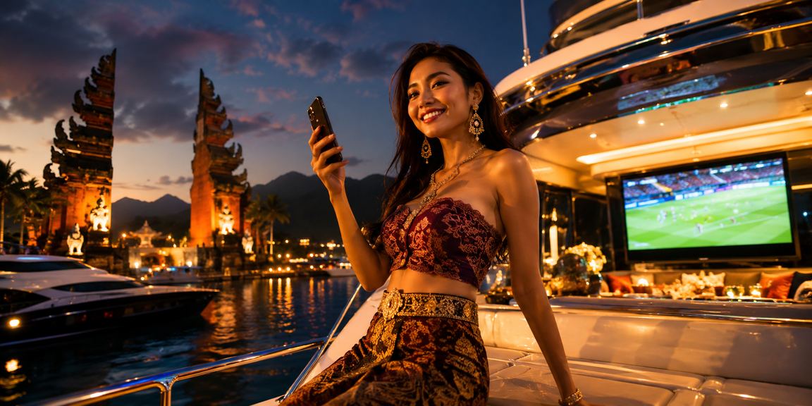 Pengguna mengakses platform casino mobile di pasar malam dengan tampilan layar yang terang