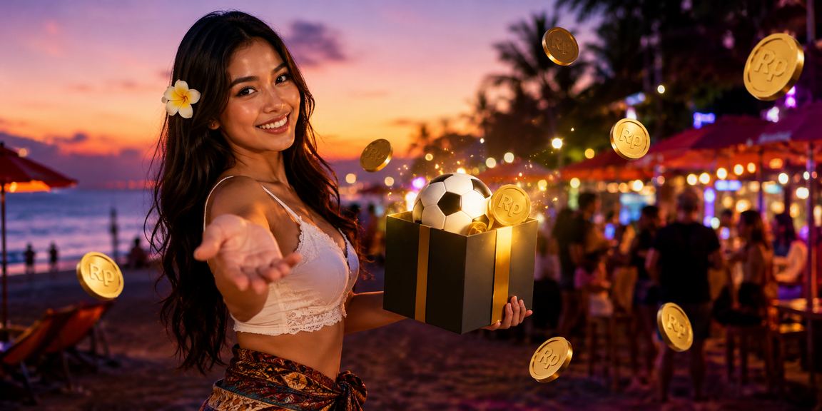 Taruhan sepak bola di tepi pantai dengan suasana penuh semangat dan layar skor pertandingan